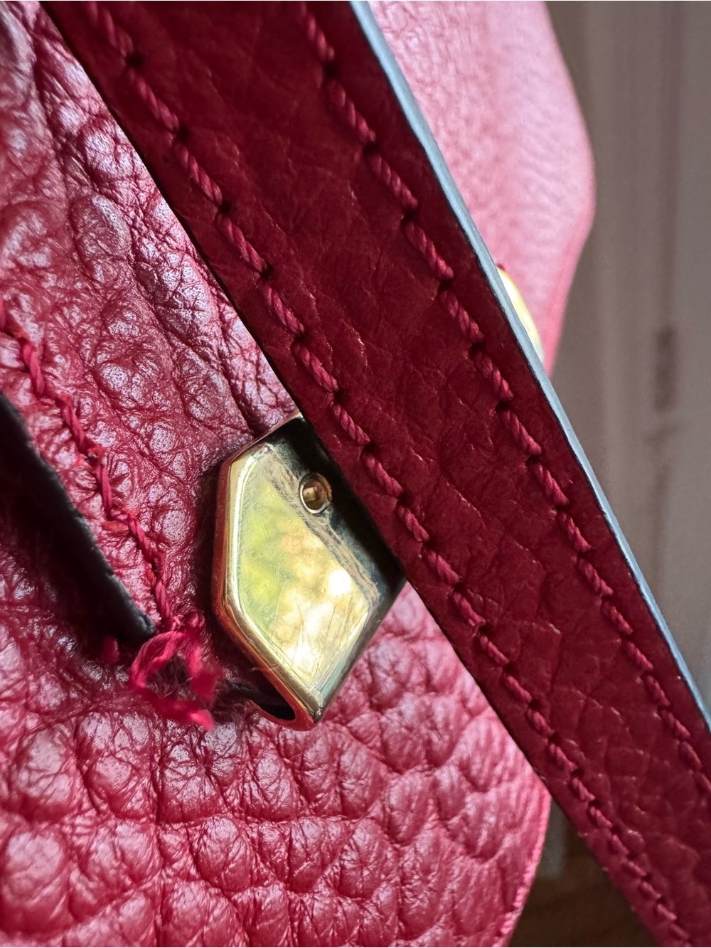 Burberry Red Textured Leather Dome Satchel with Gold Hardware - Picture 2 of 7